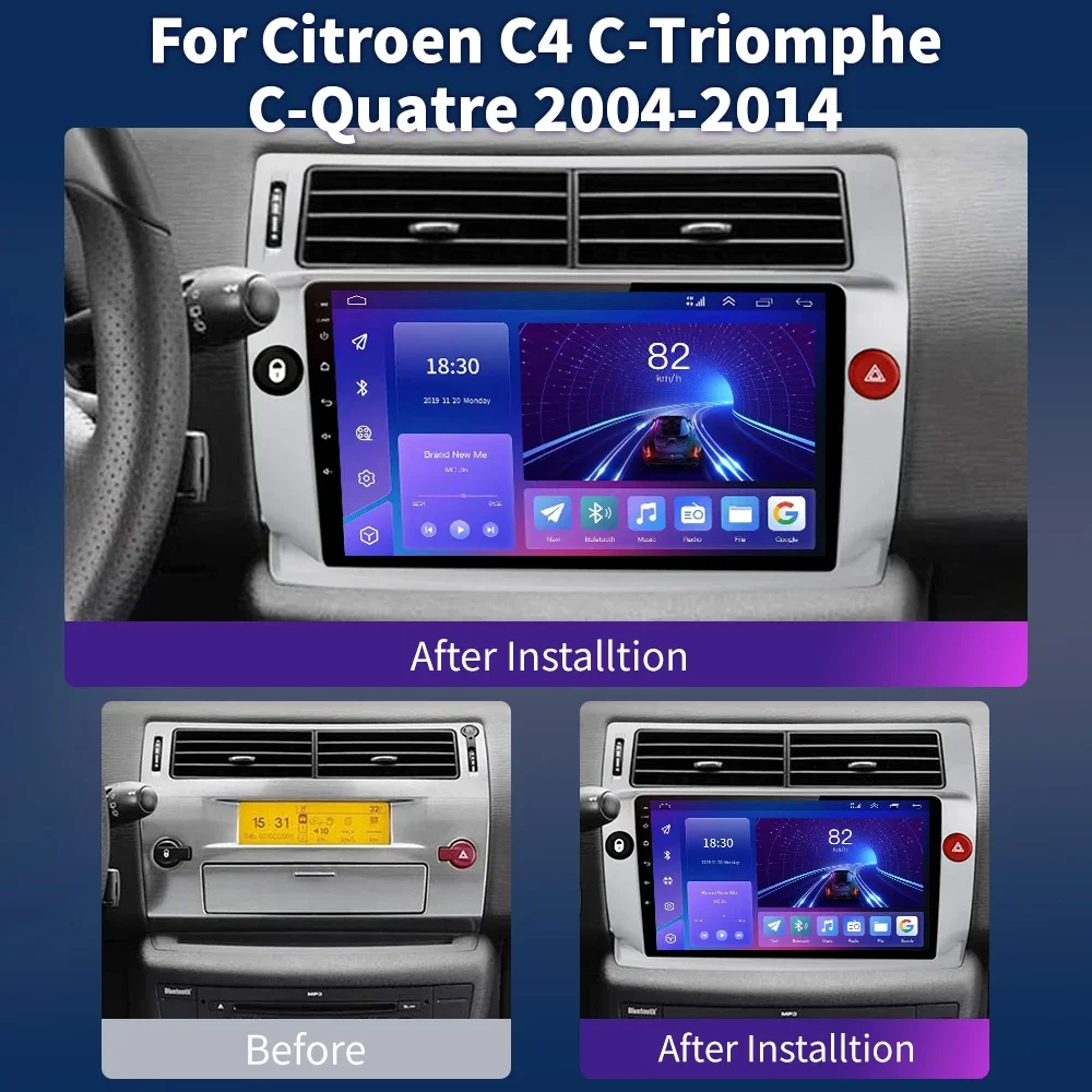 2 Din Android 13 Car Radio For Citroen C4 C-Triomphe Quatre 2004-2014 Multimedia Video Player GPS Carplay Auto Stereo Head Unit