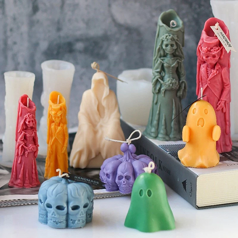 Molde de silicona para velas de aromaterapia, Serie de Halloween, cabeza de calavera de calabaza, molde de yeso nupcial, molde creativo para decoración de pasteles