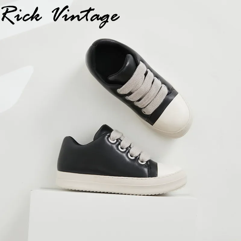 Rick Vintage Jumbo Thick Lace Up Shoes Leather Luxury Trainers Men High Street Autumn Platform Mixed Colors Sneakers for Women