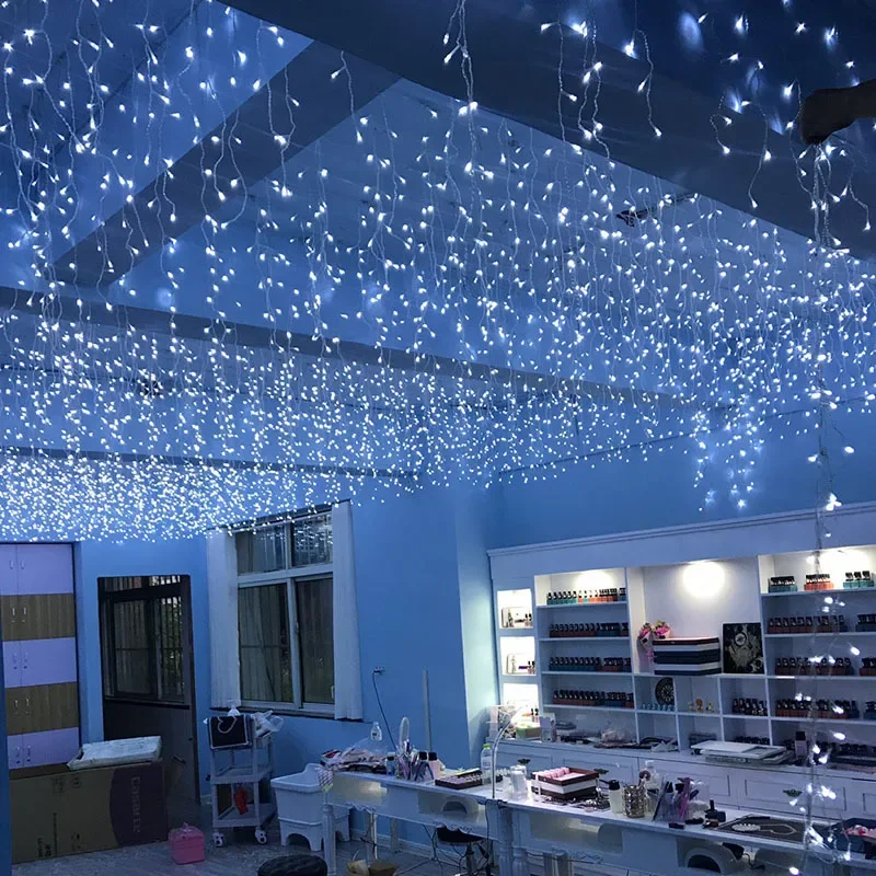 2026 New Icicle String Lights EU Plug 4mx0.6m Holiday LED Light for House Eave Street Wedding Party Garden Christmas Decorations