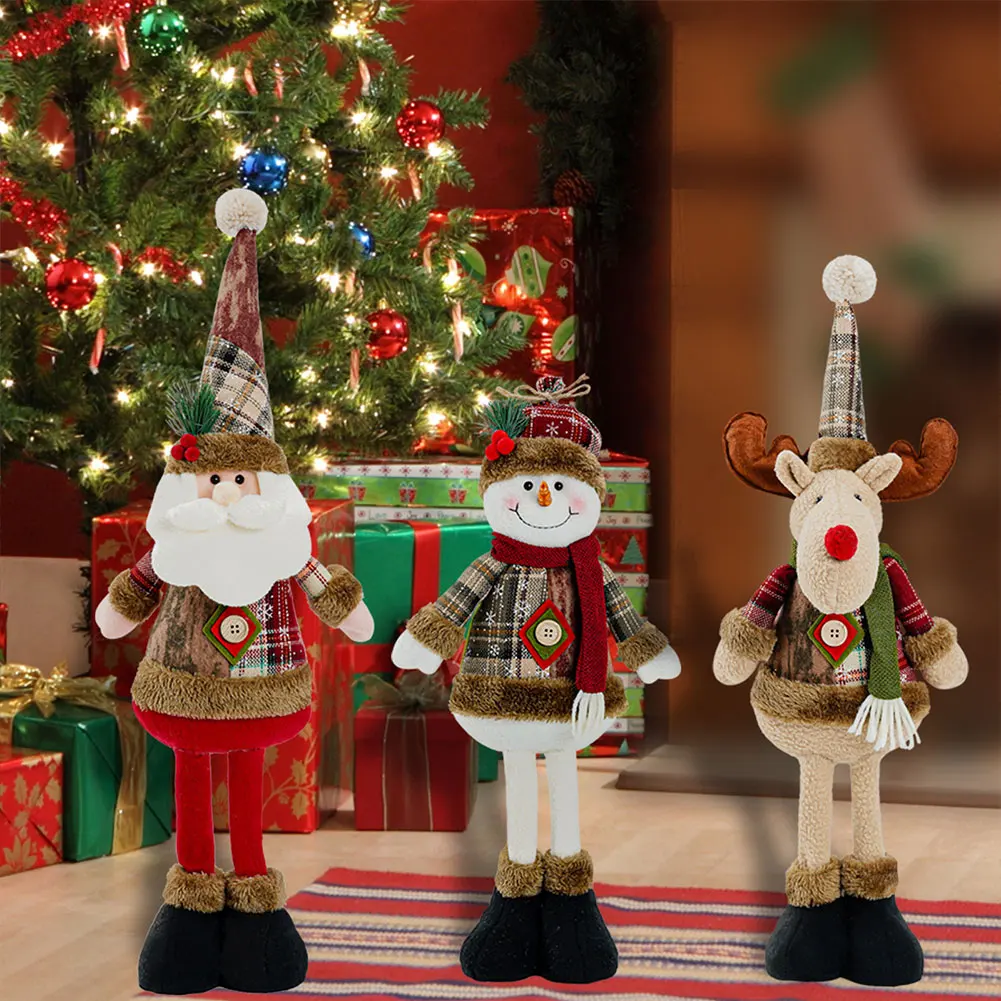 Christmas Santa Snowman-Reindeer Christmas Decoration 2024 Leg Table Mantel Decoration Plush Dolls Christmas Gifts For Kids Baby