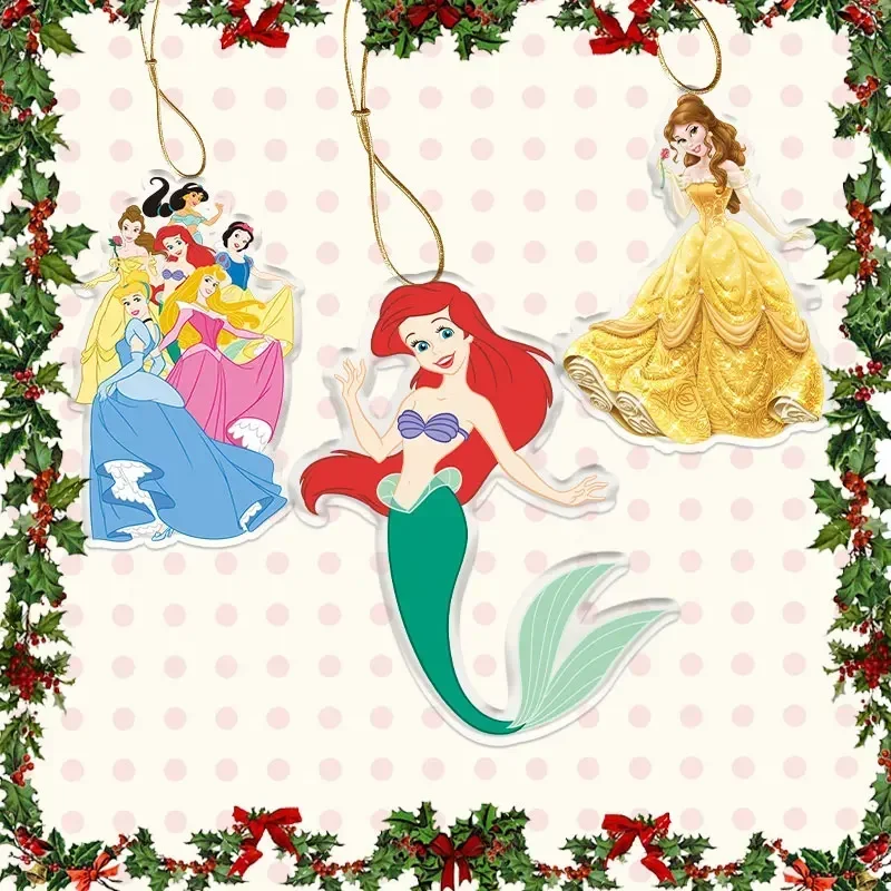 Disney Princess 8cm Acrylic Pendant  Ariel Cinderella Cute Bedroom Decoration Pendant Holiday Gift Christmas Tree Decoration