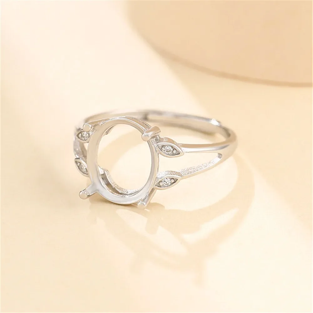 Ring Blank for 9x11mm Oval Cabochons Ring Base White Gold Plated 925 Silver Zircon Adjustable Ring Setting