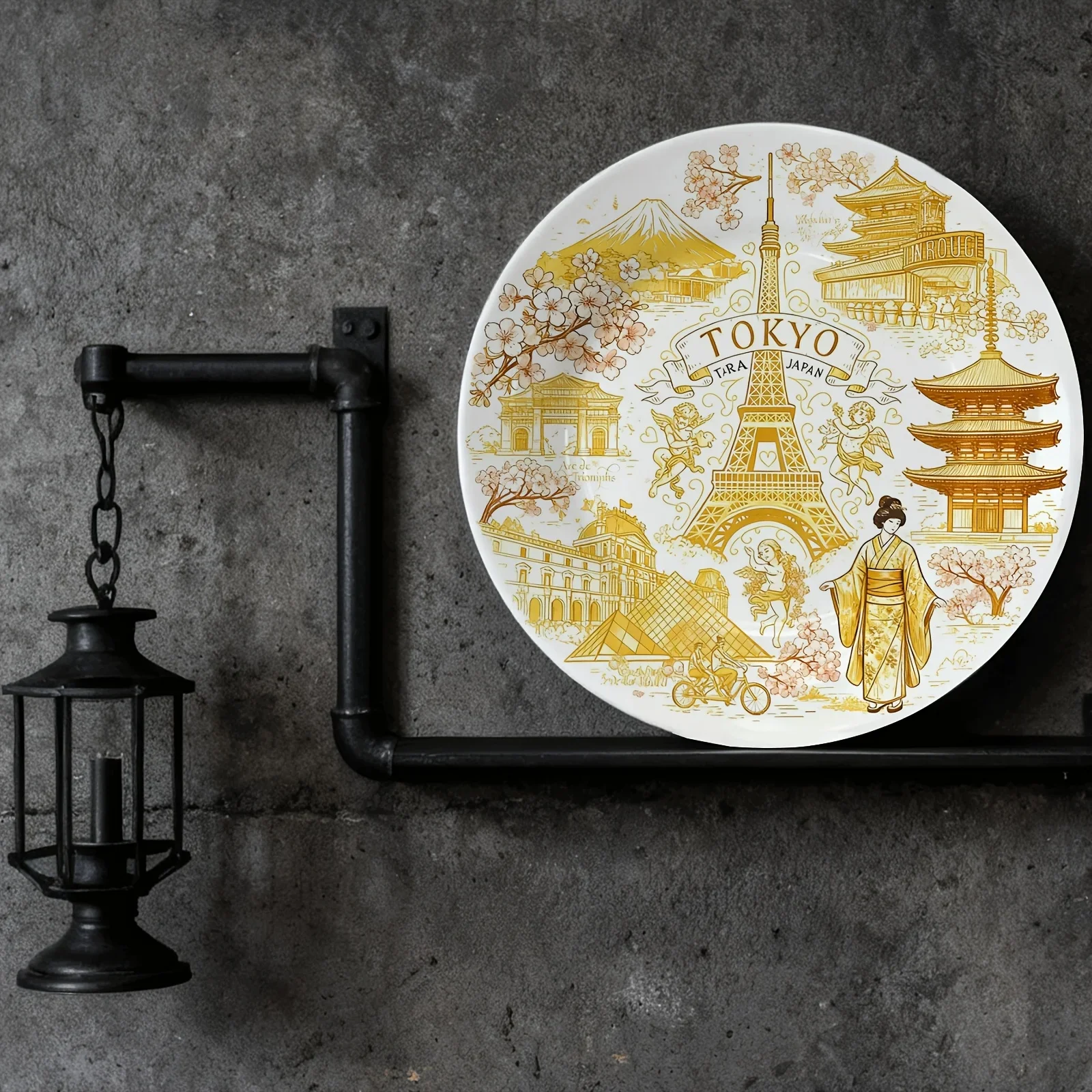 1pc Tokyo-Themed Ceramic Wall Art Plate | Round, Non-Food Contact, Ideal for Home, Living Room, Party, and Holiday Decor,