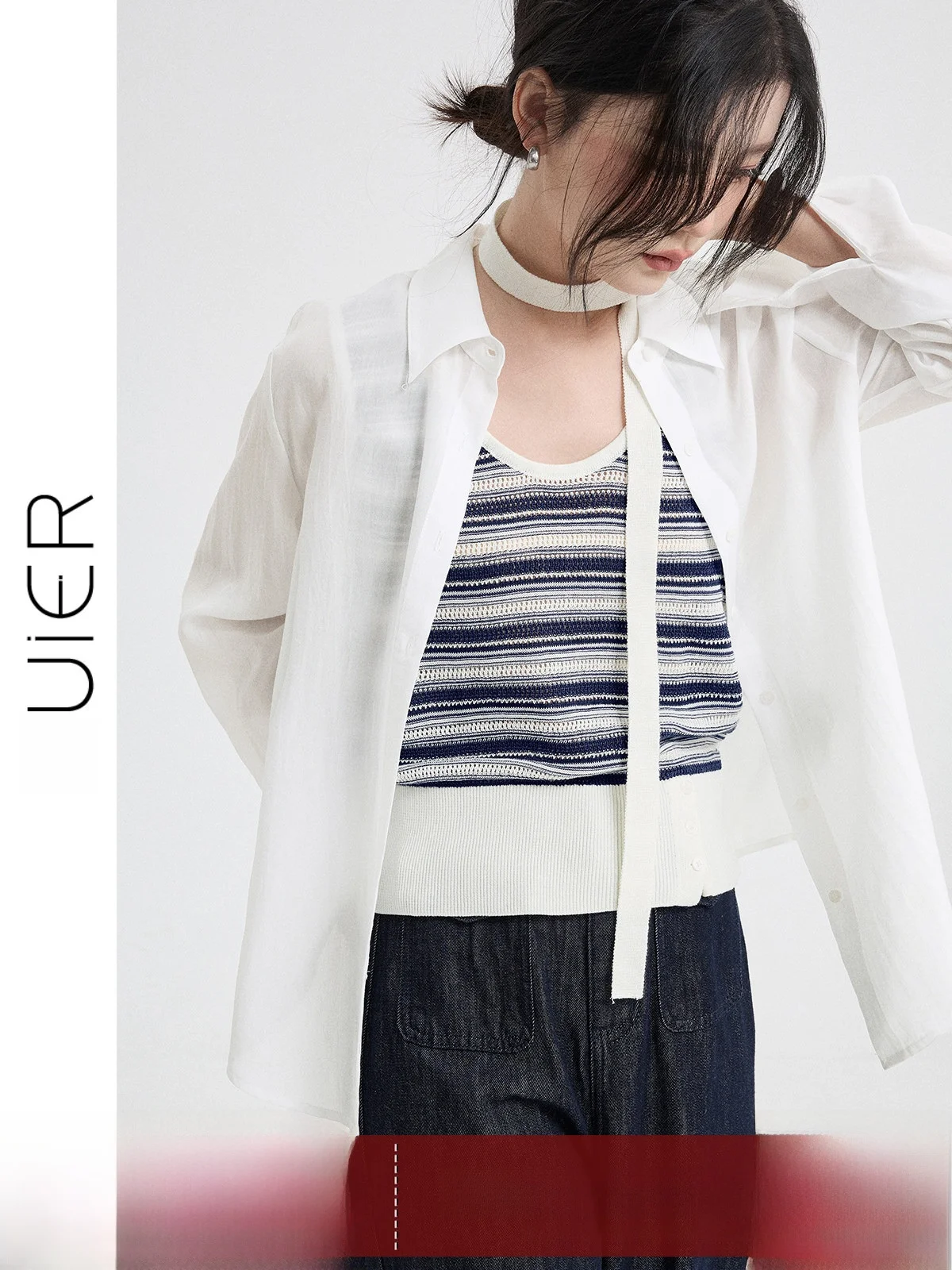 

White Linen Casual irt Women's Spring New Sle Ele Loose Fit irt Versatile Casual Wear by Guier Faion Ladies' irt