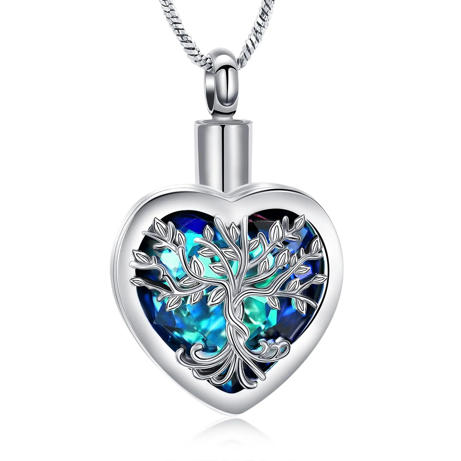 Tree of Life Cremation Jewelry for Ashes Crystal Heart Funeral Memorial Pendant Keepsake Urn Necklace Ashes Lockets