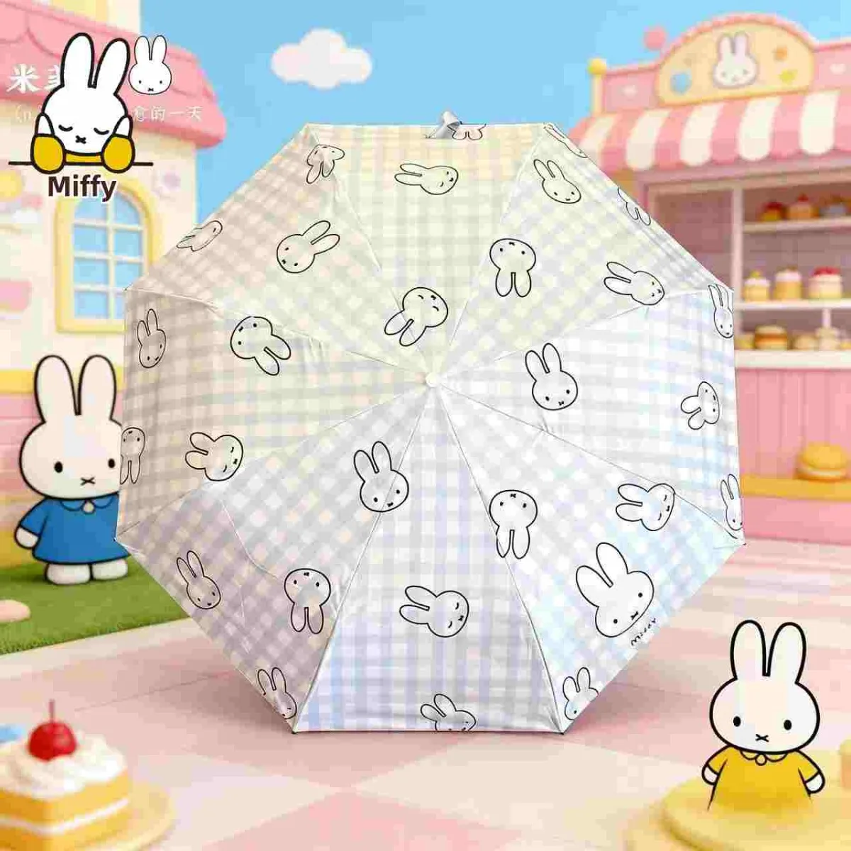 Guarda-chuva Automático Kawaii Miffy Miffy Rabbit, Proteção Contra Chuva e Sol, Guarda-chuva de Vinil Preto com Protetor Solar, Guarda-chuva Dobrável