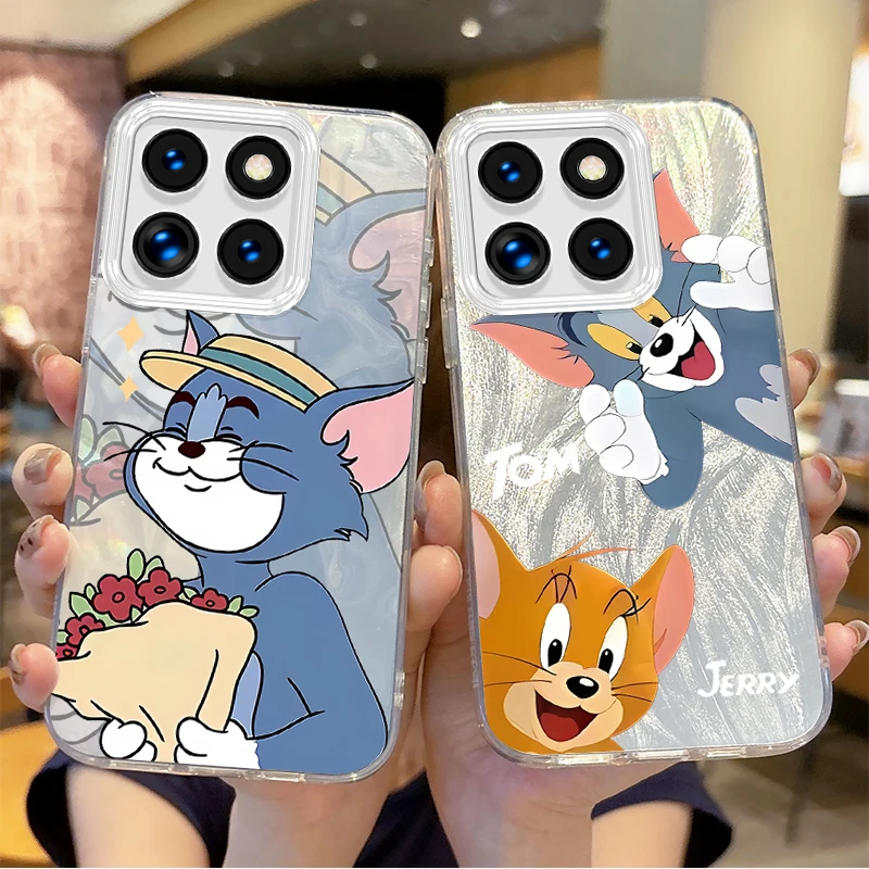 

Cartoon Tom and Jerry Feather Yarn Gradient Phone Case For Xiaomi Poco X6 X3 F6 M6 M4 Pro C61 13T 11 Lite Shockproof Matte Cover