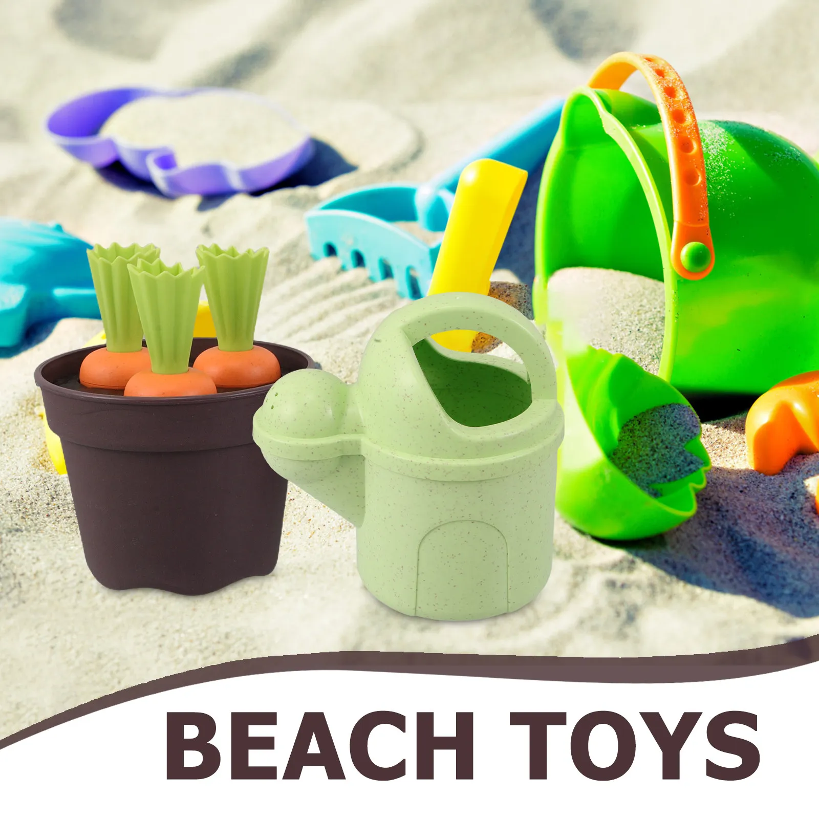 1Set Eco Friendly Wheat Straw Sand Play Set for Kids Carrot Themed Gardening Tools Beach Digging Shovel Watering Can Outdoor