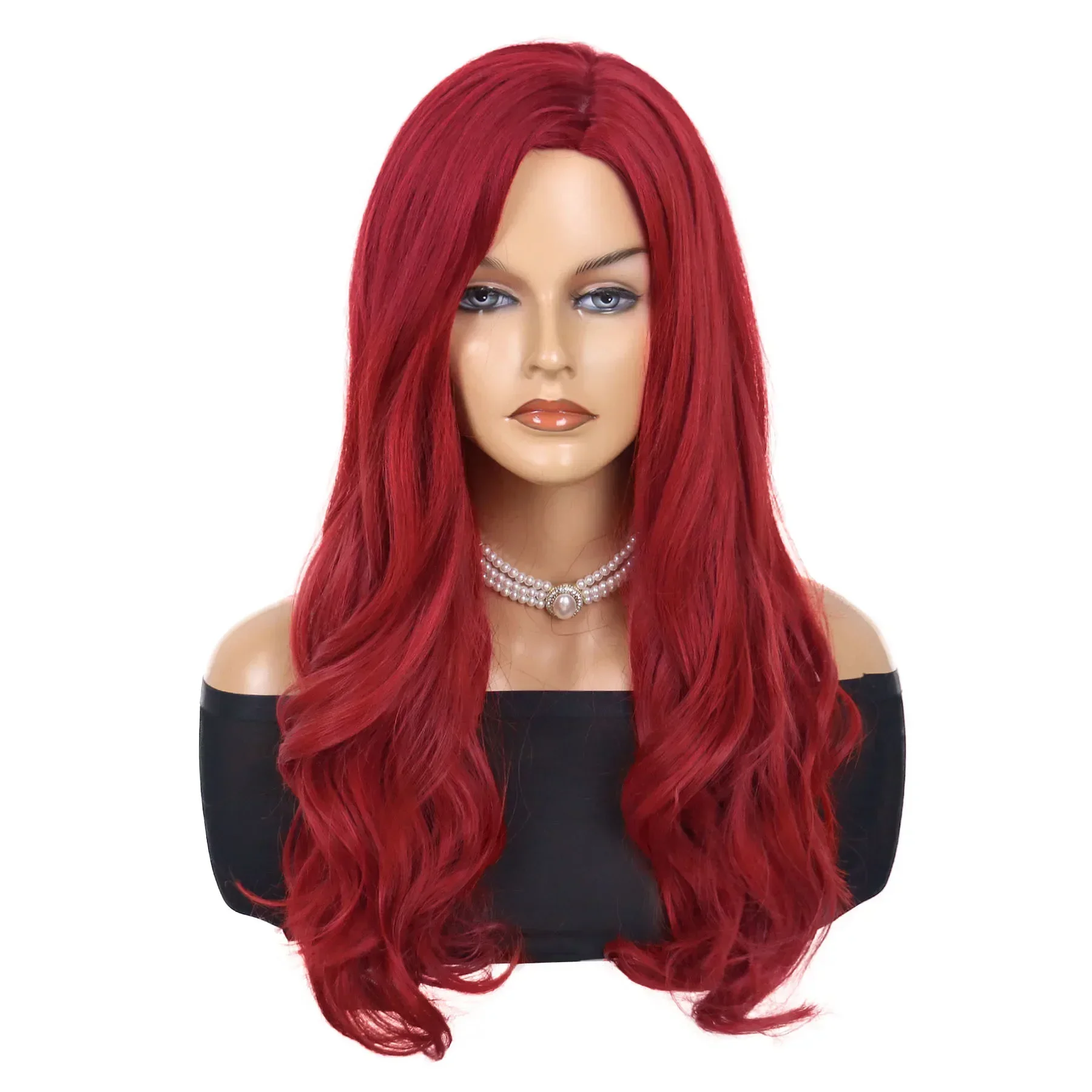 Red Cosplay Wig Synthetic 23 Inch Long Wavy Curly Wigs for Women Girls Mermaid Halloween Costume Wig Heat Resistant Daily Party