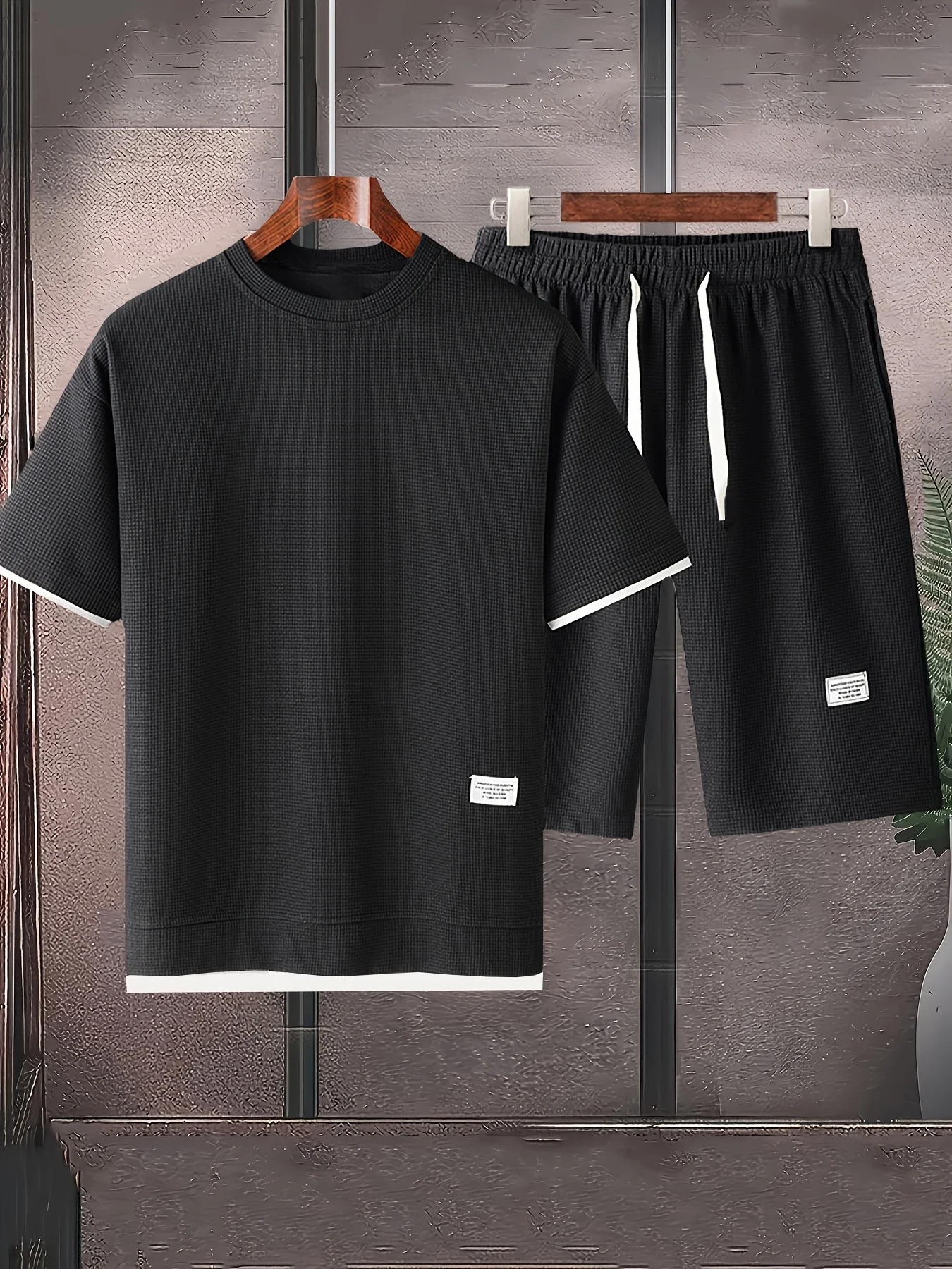 

Set for Men 2026 Summer waffle T shirts +Shorts suit Casual Comfortable Breathable Short Sleeve Sporty Two-piece Outfit man Set