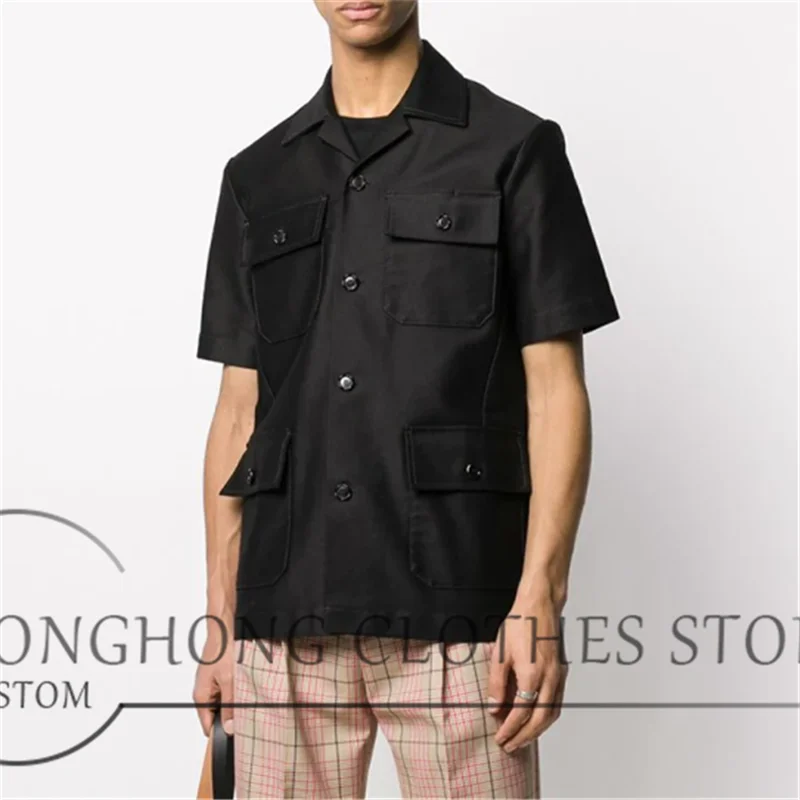 

The new summer European and American trend men's slim shirt personality handsome short-sleeved shirt M-6XL! large size