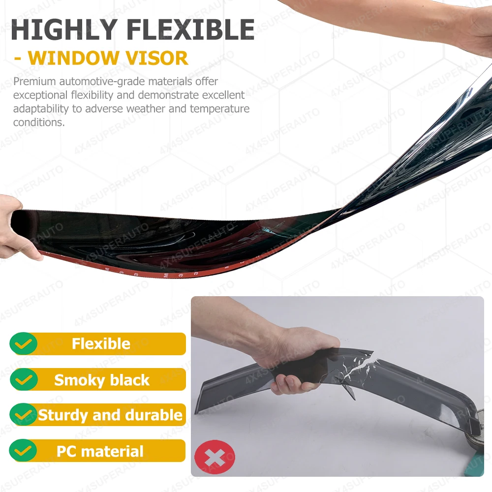 Window Deflectors for Ford Ranger Next Gen T9 2023-2026 Sun Rain Guard Window Visor Double Cab Weather Shield Car Accessories