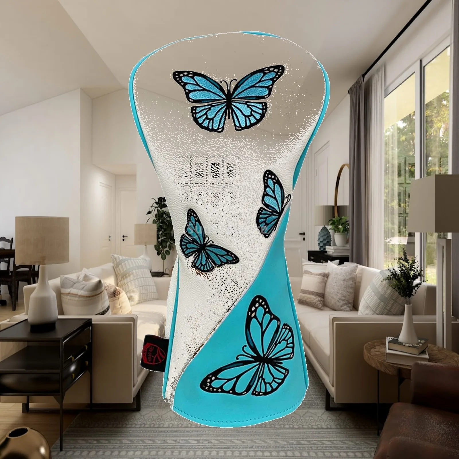 Universal Butterfly Pattern Golf Headcover PU Leather Protective Plush Liner Wear Resistant Club Sleeve for Sports Gift