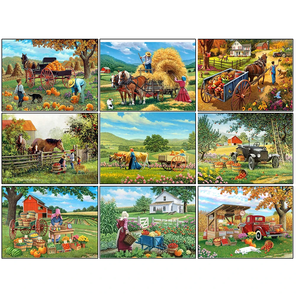 

Diamond Painting Farm Full Square Diamond Embroidery Autumn Mosaic Cross Stitch Landscape Picture Rhinestones Home Decor