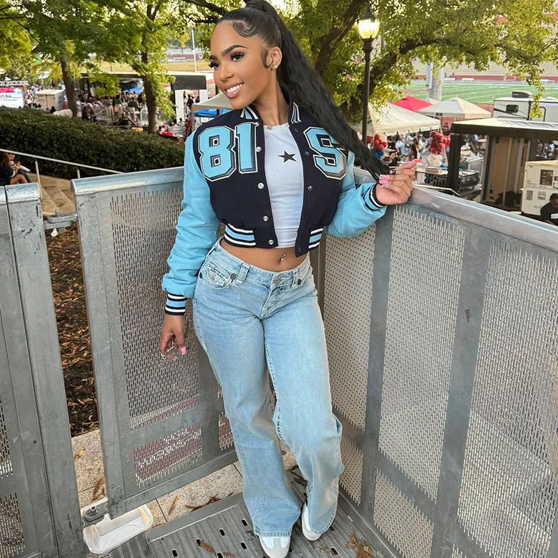 

Winter Jacket Varsity Baseball Coats Y2K Streetwear 2025 Winter Fall Clothes Letter Print Cropped Racer Cyber Jackets Coats