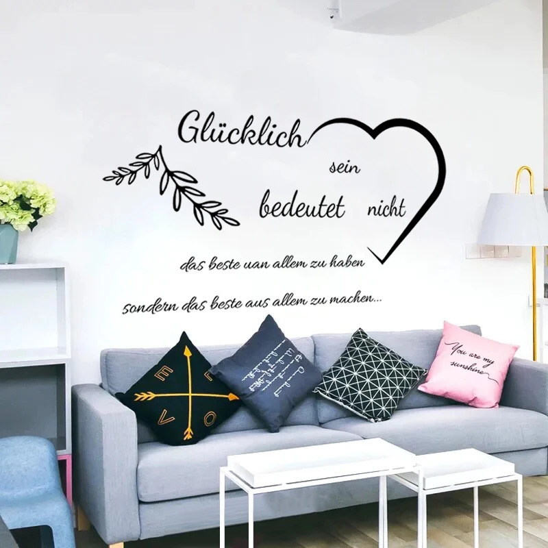 German Happy Saying Wall Stickers  Enjoy Life Family Quote Heart Wall Decals Entryway Bathroom Wall Decor