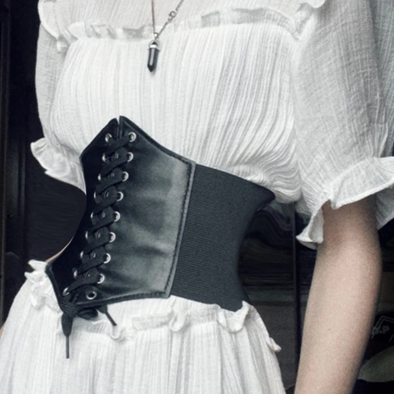 Women\'s Corset Belt Gothic Fashion PU Leather Female Lace-up Corset Belts Slimming Waist Vintage Corset Black Wide Belt For Girl