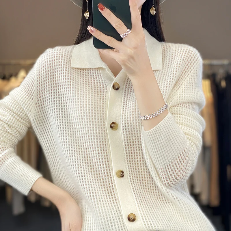 Lapel sweater women Polo neck sweater loose solid color autumn and winter new Maillard sweater