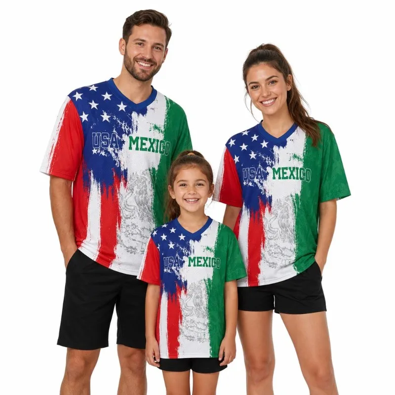 Two Countries Split Soccer Jersey USA Mexico Argentina France Patriotic Flag Eagle Graphic Parents Kids Fan Couple Sports Tee