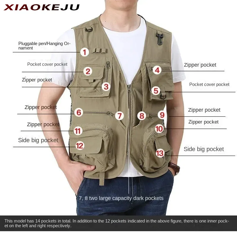 

Pocket Waterproof Multi Hunting Denim Men's Vest Work Sleeveless Jacket Clothing Camping Multipocket Man Working