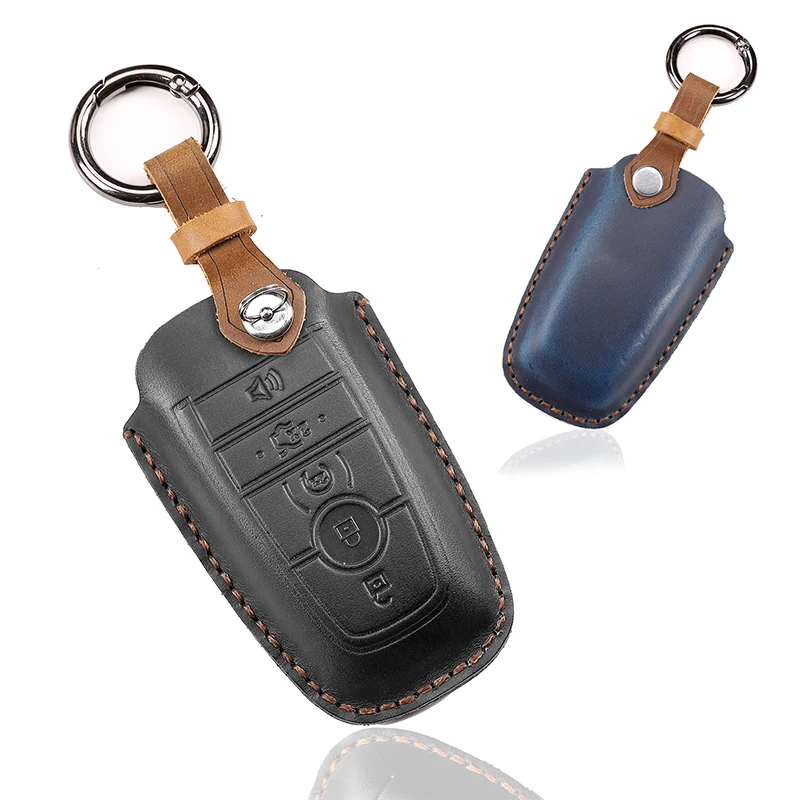 

Leather Car Remote Key Case Cover Shell For Ford Edge Fusion Mustang Explorer F150 F250 F350 Ecosport Protector Holder Keyless