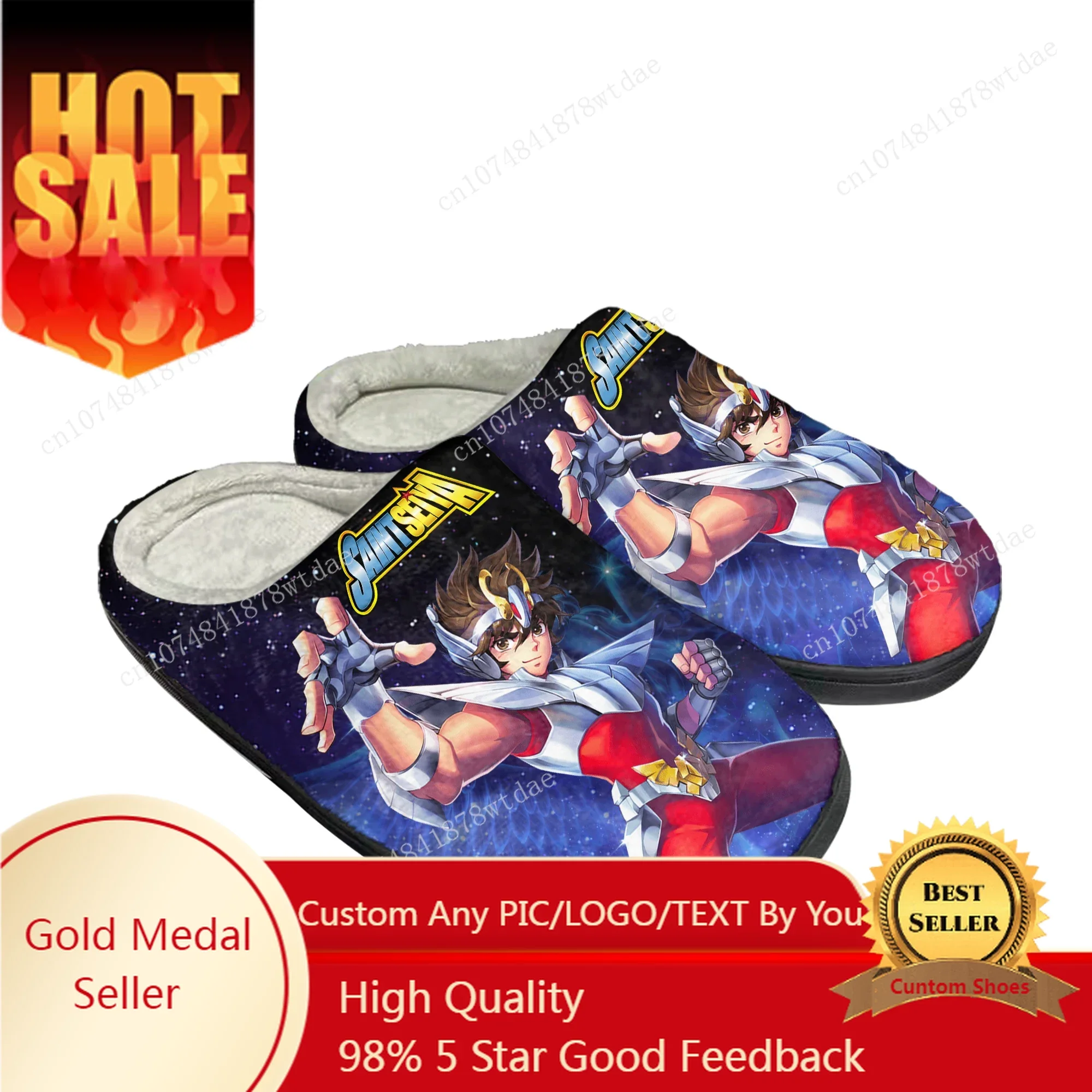 Saint Seiya Home Cotton Slippers Mens Womens Plush Bedroom Casual Keep Warm Shoes Japanese Anime Custom Thermal Indoor Slipper