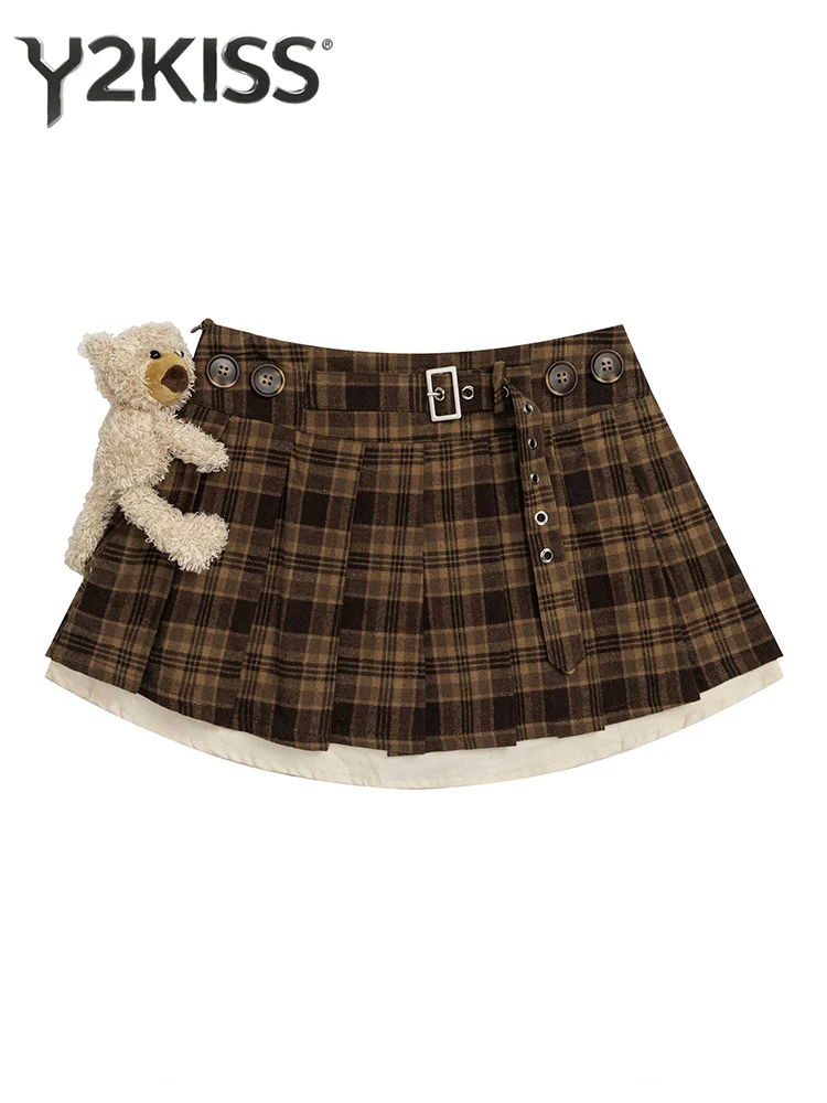 Women's A-line Mini Plaid Skirt Y2k Korean 2000s Aesthetic Harajuku Japanese Coquette Gyaru Shoujo Cute Core Design Kpop Kawaii