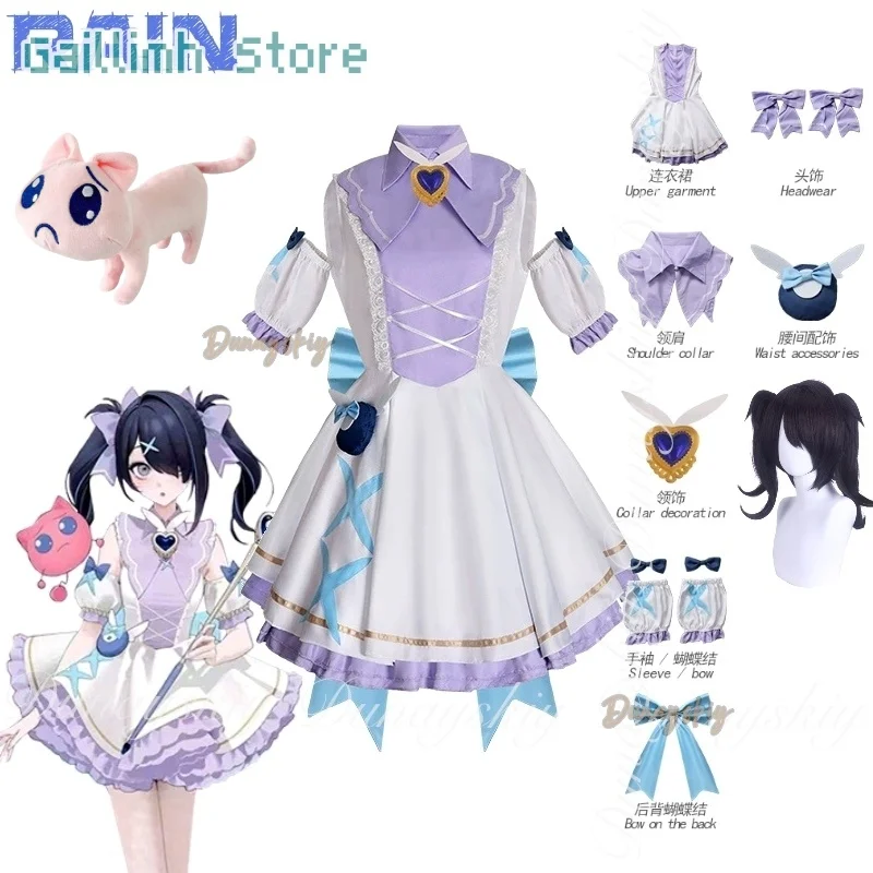 

NEEDY GIRL OVERDOSE Game Rain Ame Косплей с черным париком 2025 Платье на день рождения белого и фиолетового цвета Косплей 코스프레 Полный костюм