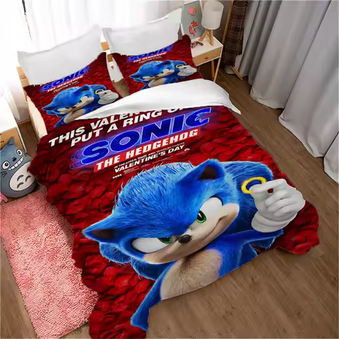 Sonic 100% PolyesterAnime Printed Bedding Set Duvet Cover Queen Cotton Cute Printed Cartoon Quilt Cover