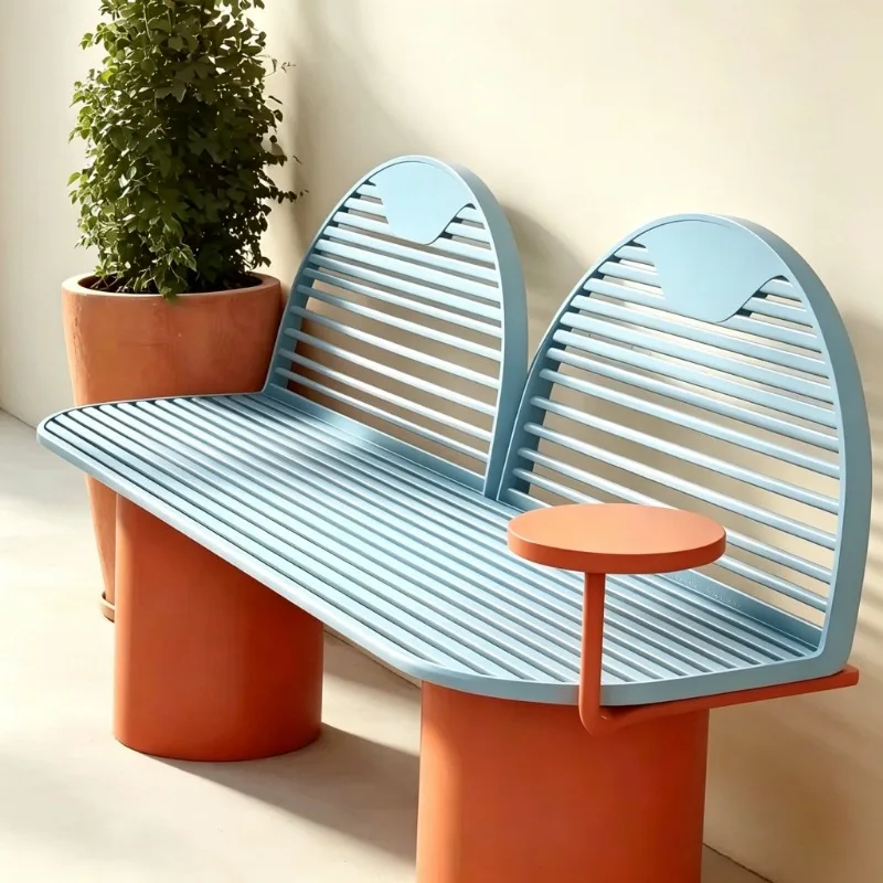 Outdoor double bench semi-arc contrasting color park attractions color matching