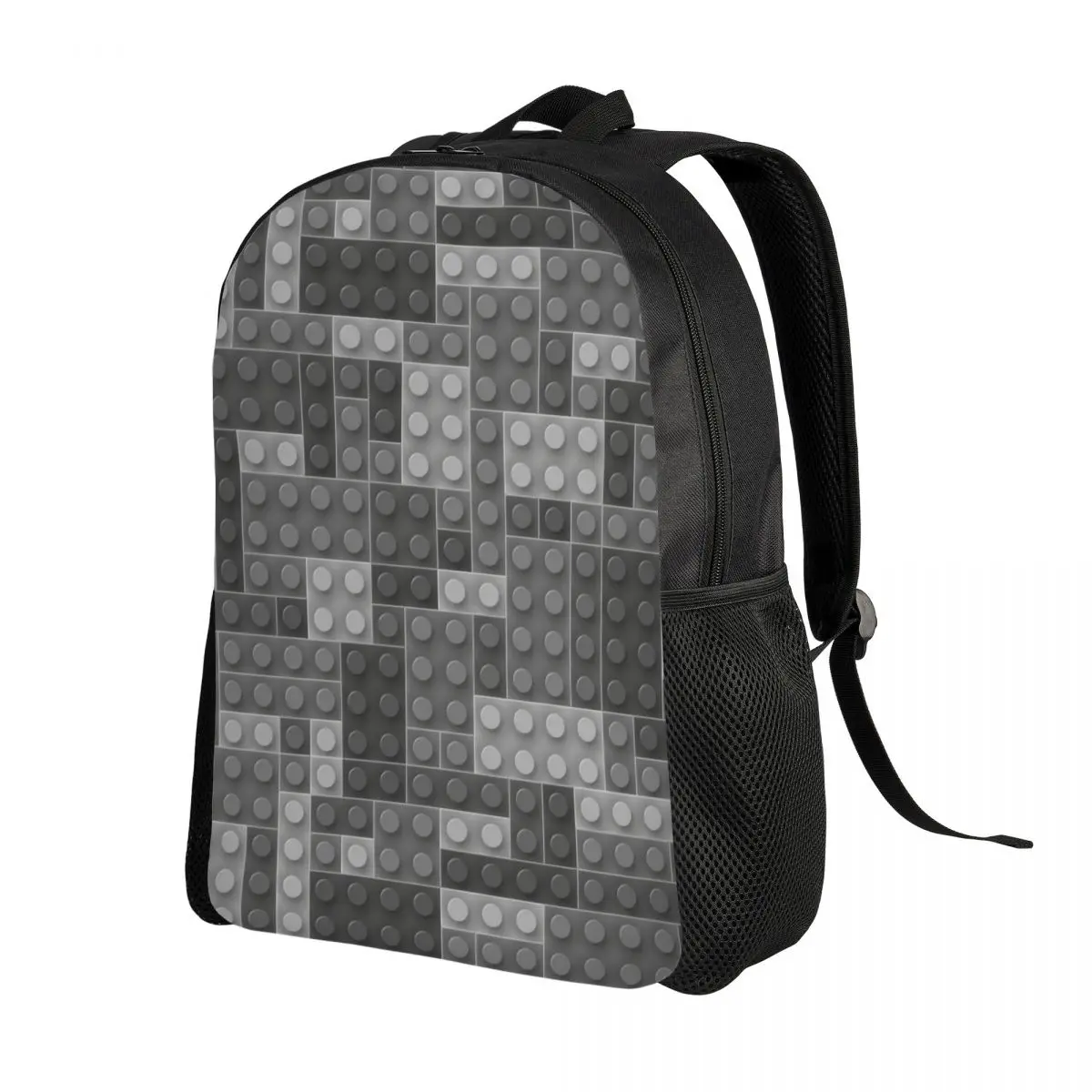 Custom Grey Plastic Toy Block Abstract Pattern Backpacks for Men Women College School Students Bookbag Fits 15 Inch Laptop Bags