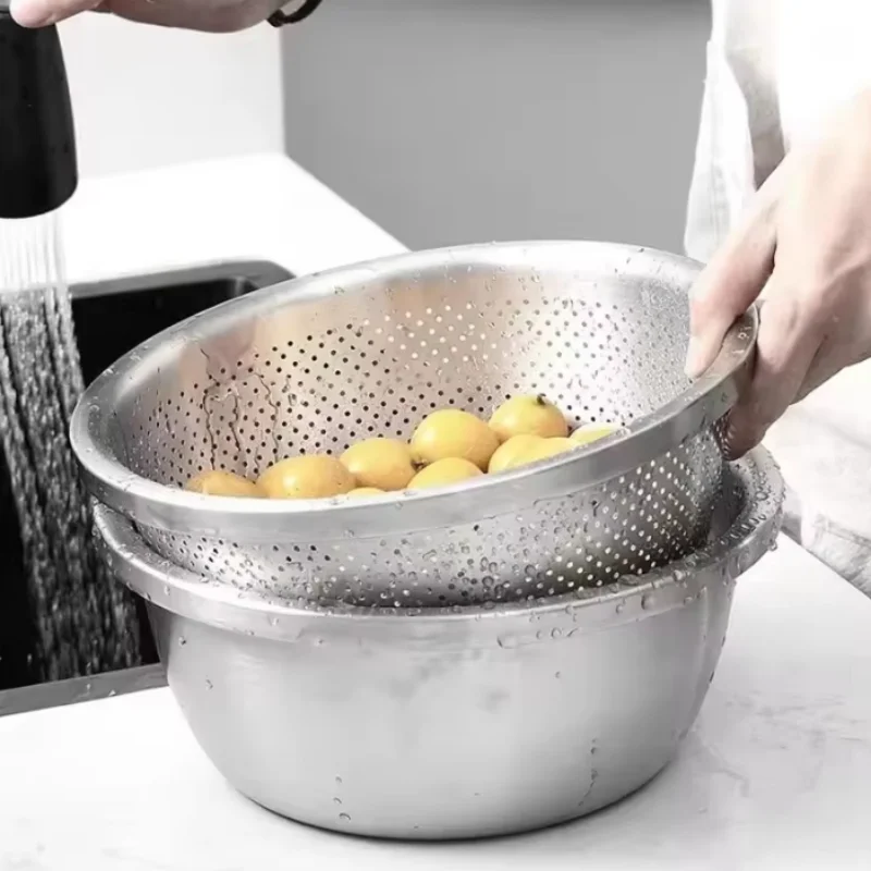 Multi Functional Stainless Steel Vegetable Bowl, Egg Mixing Bowl, Drain Basket, Soup Basin, Kitchen Cooking And Storage Tool