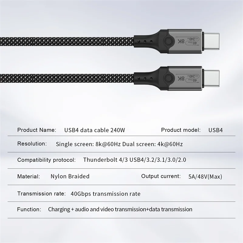 USB 4 Cable PD 240W USB C to Type C Fast Charging Cable Thunderbolt 4 8K@60Hz 40Gbps Data Line for PS5 Nintendo Switch MacBook