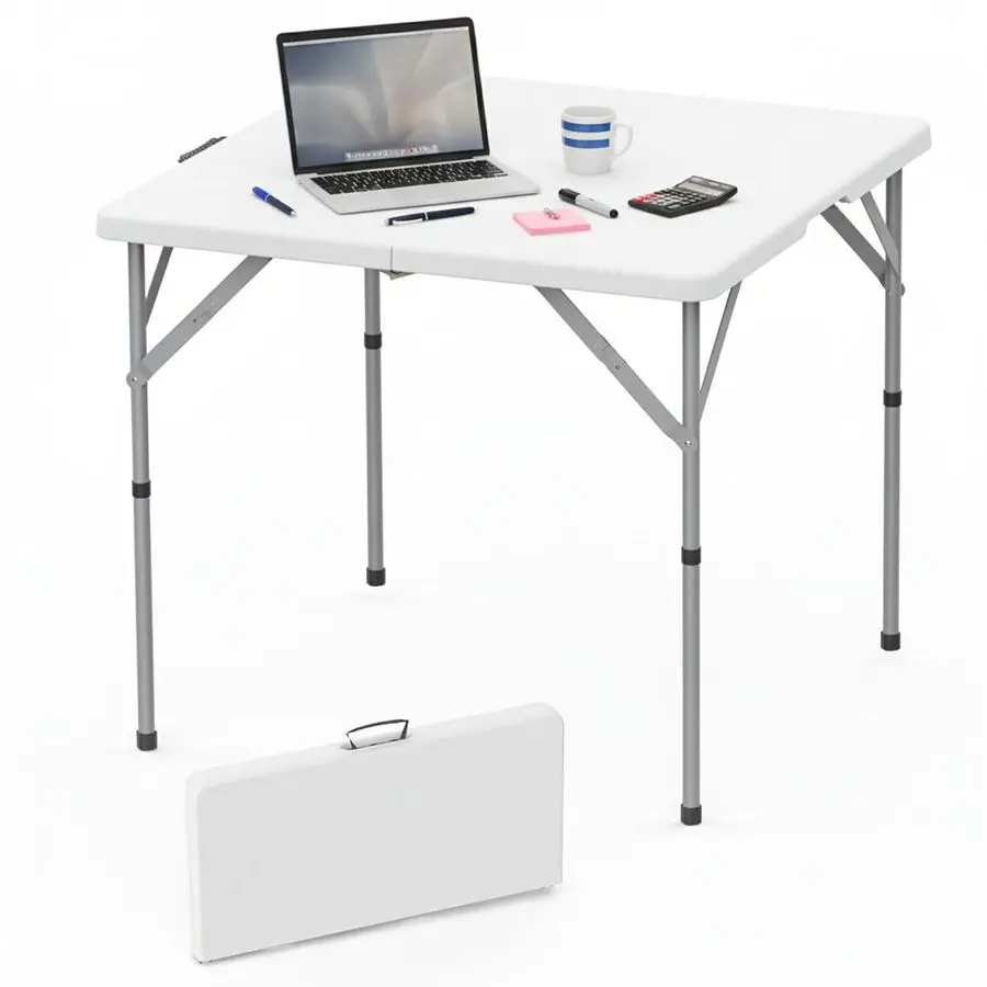 

34 Square Folding Card Table, FoldinHalf Portable Dining Table with Handle and Safety Lock, Foldable Plastic Dining Table Indoo
