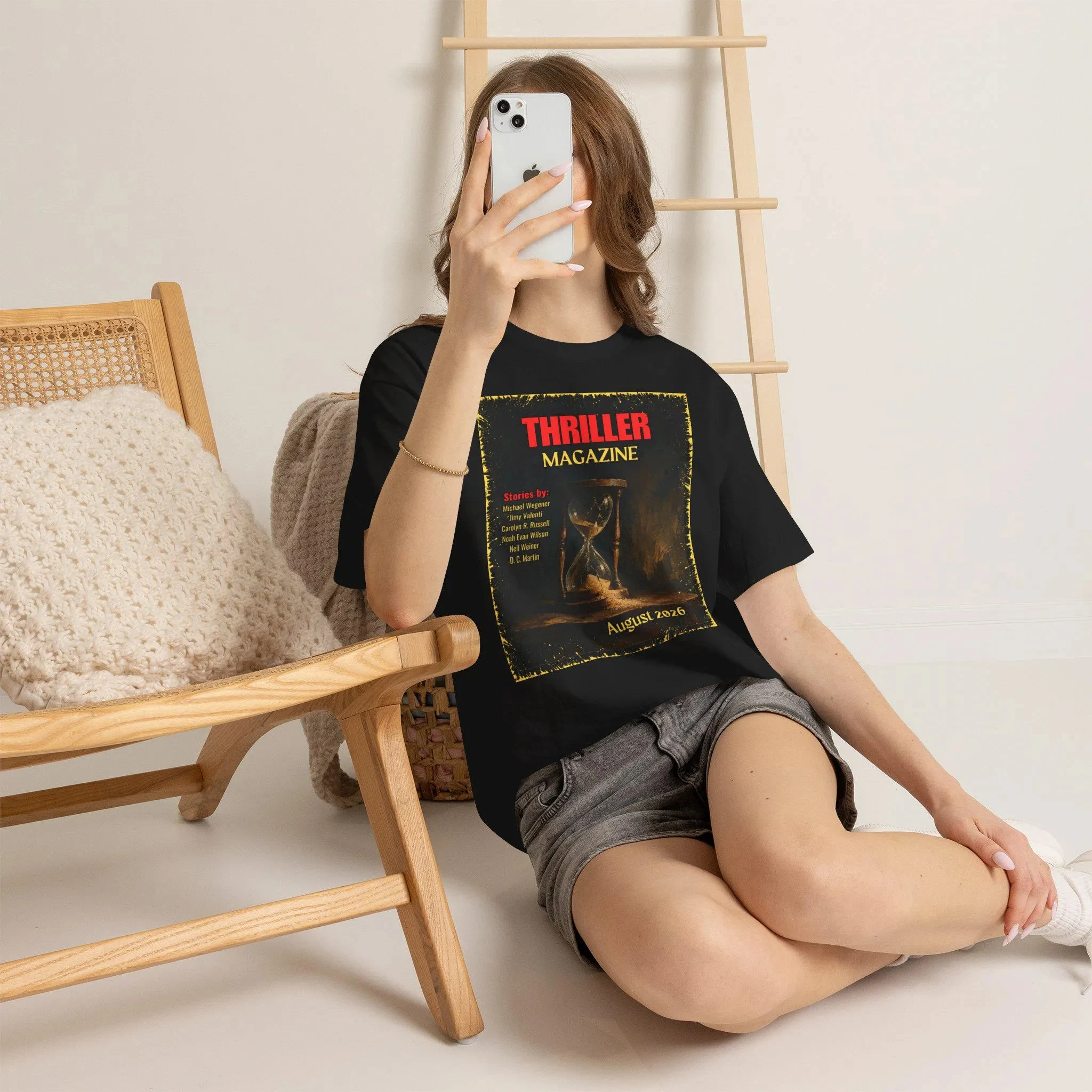 Thriller Magazine August 2026 Hourglass Vintage Poster Graphic T Shirt Retro Horror Thriller Print Unisex Short Sleeve Cotton