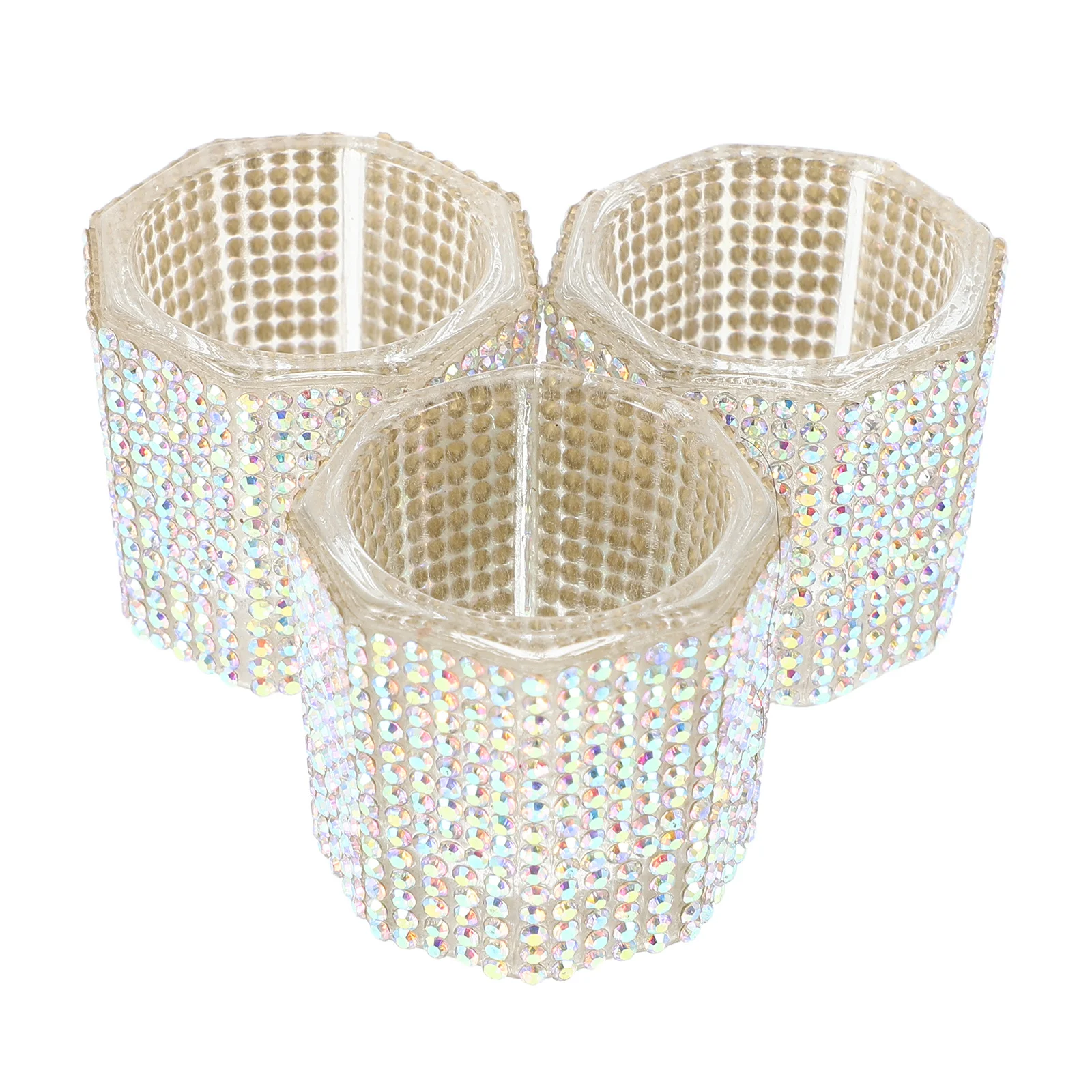

3Pcs Manicure Brush Washing Cup Crystal Rhinestone Nail Art Tool Storage Octagonal Cleaning Bowl for Professional Nail Techs