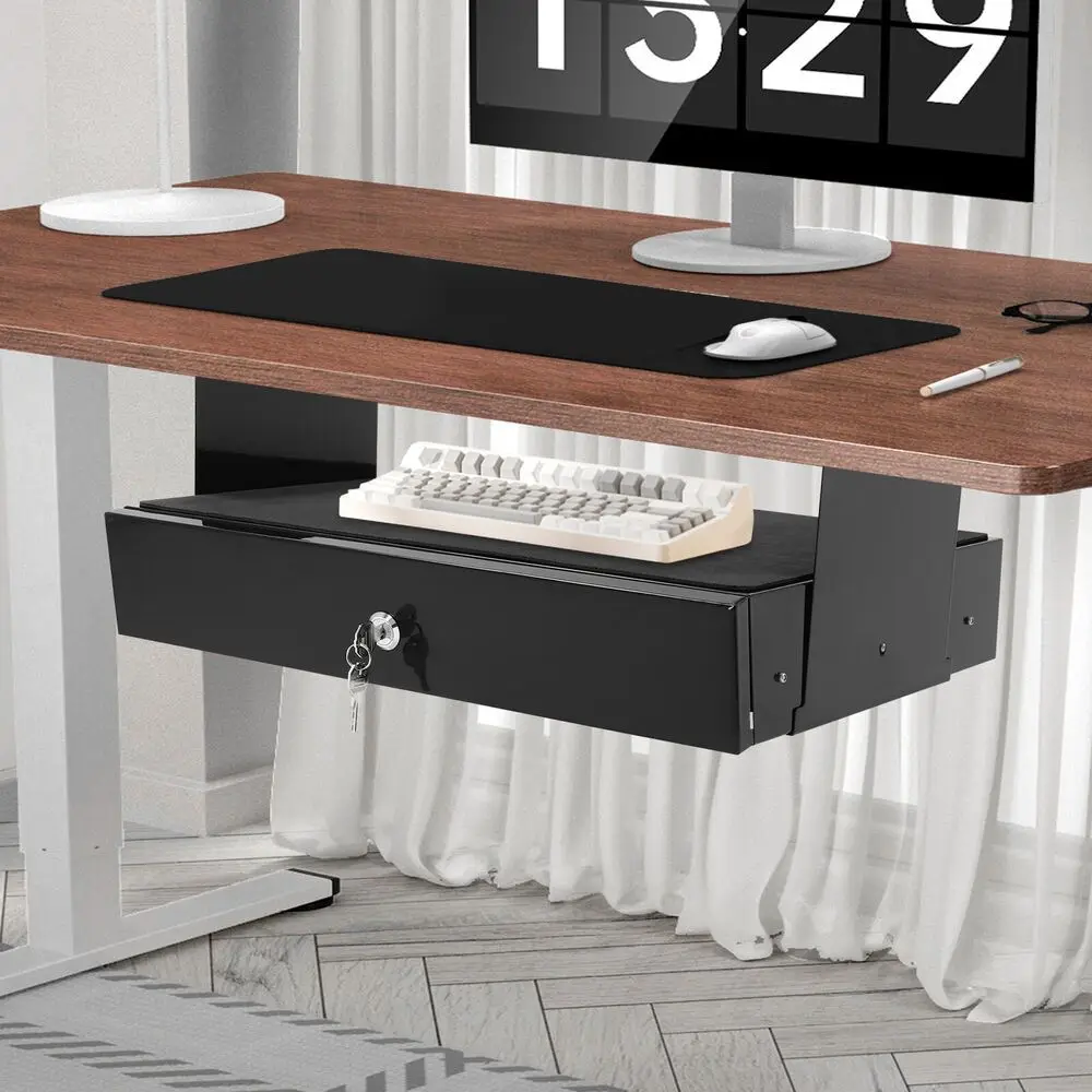 

Upgraded Under Desk Slide-Out Drawer Organizer with Laptop/Tablet Station - Black Steel Frame for Enhanced Support