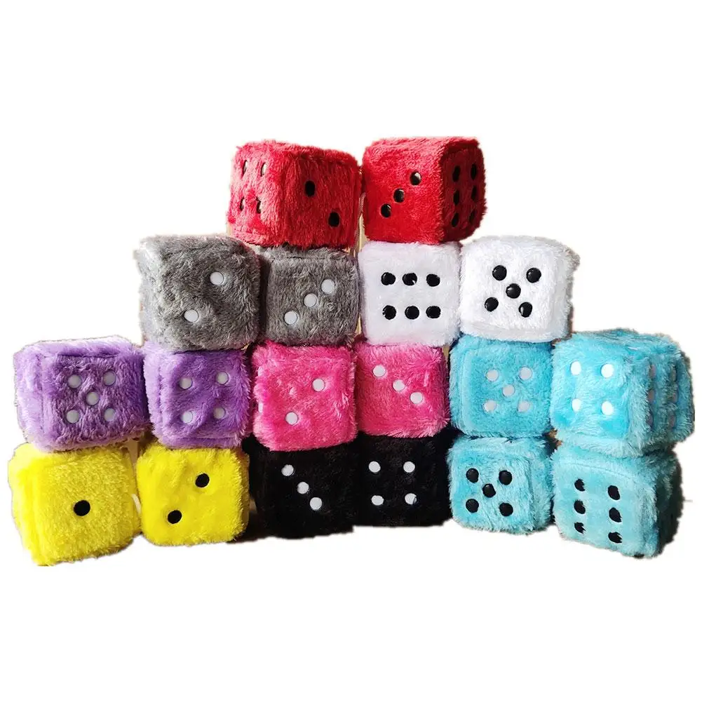 2pcs Big Long Hair Hot Stamping Dot Dice Plush Toy Cube Pendant Car Ornament Sieve Anime Car Decoration Accessories Auto Pendant