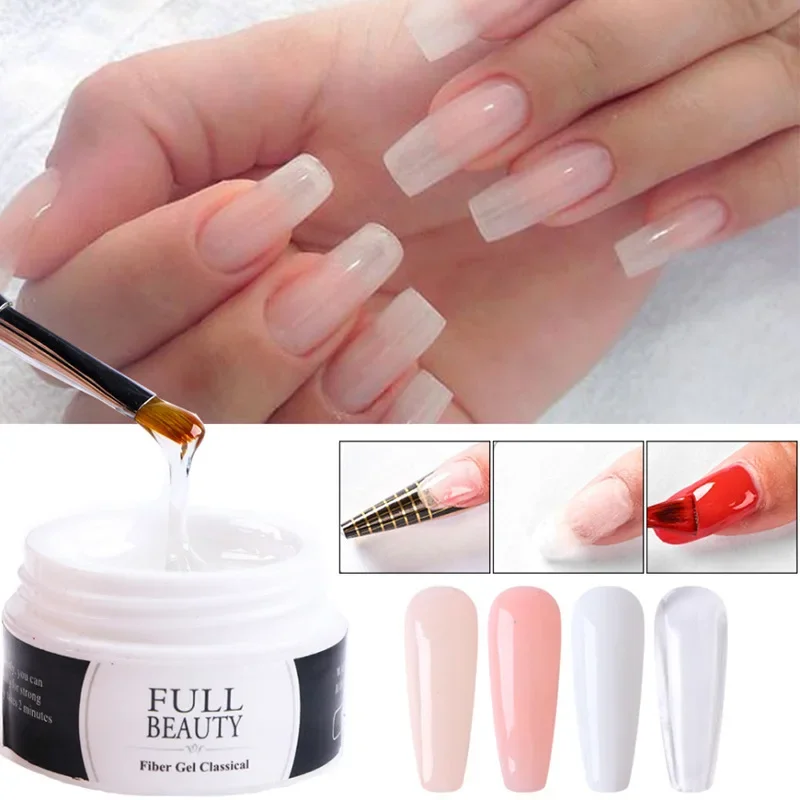 Esmalte de uñas de Gel UV, extensiones de uñas de construcción rápida, fibra de vidrio, arte de uñas, sin seda, arrastre de papel, rosa y blanco, 15ml