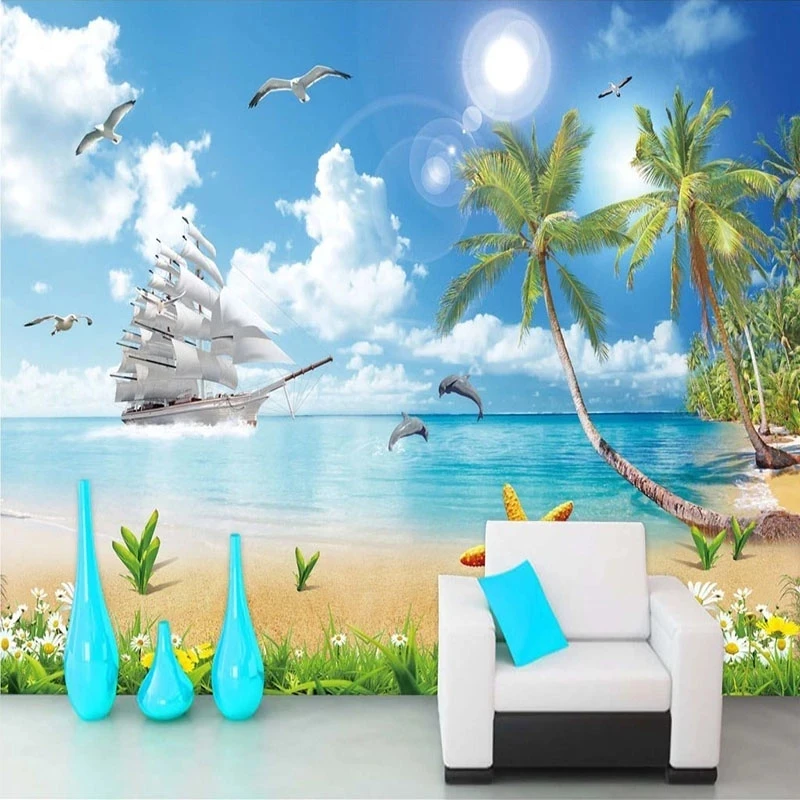 Customized Mural Wallpaper 3D Seaside Landscape Beach Photo Living room sofa TV background wall bedroom restaurant wall fabric