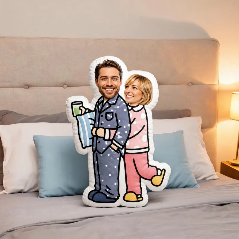 Personalized Couple Photo Shaped Pillow, Custom Style Decorative Cushion, Unique Home Decor Accent for Sofa & Bedroom, Romantic