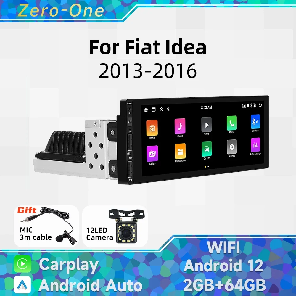 

1 Din радио Android автомобильный мультимедиа для Fiat Idea 2013-2016 6,9-дюймовый экран стерео головное устройство Carplay авторадио GPS BT навигация