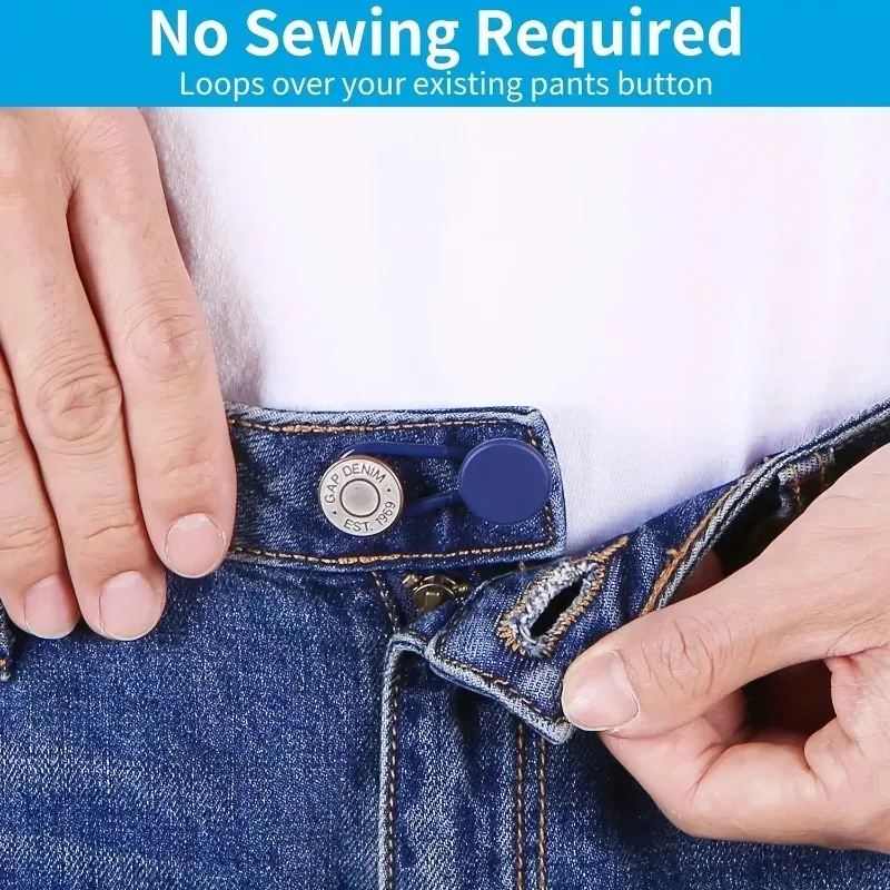 4/12pcs Unisex Jean Waist Extenders Easy-Adjust No-Sew Adjustable Pants Button Expanders in Khaki/Blue/Black Adds 1-1.4 Inch.