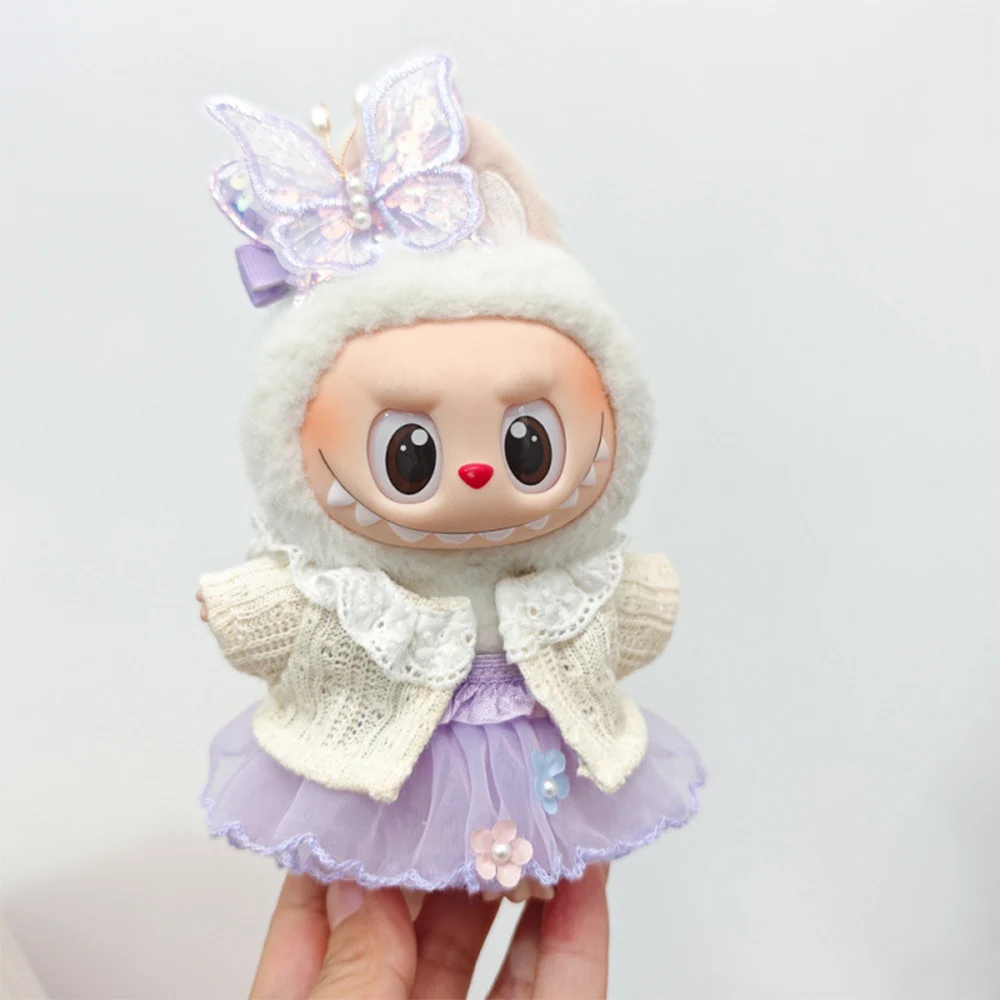

Dress Set For 17cm Labubu Ropa Mini Doll Clothes Flower Fairy Dress Trendy Clothes Outfit With Hat Shoes