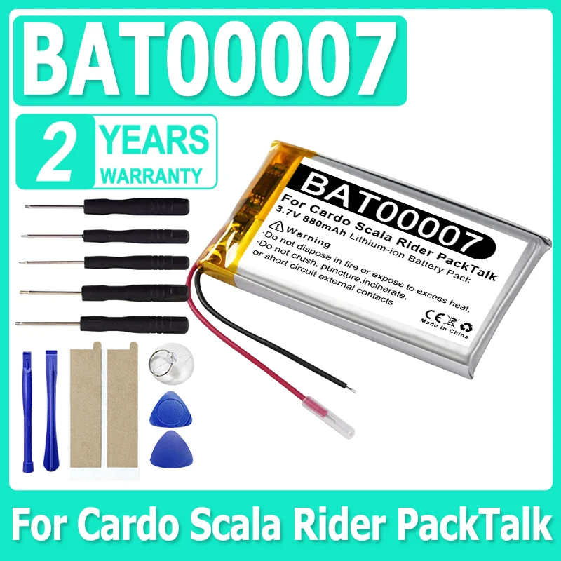 Batería De Repuesto De Polímero De Litio 800mAh 3.7V, Compatible Con Cardo Packtalk Bold, Packtalk Duo, Packtalk Slim Y Scala Rider, Número SRPT0102 / BAT00007, Más De 300 Ciclos De Vida, Certificada UL/CE/UN38.3/RoHS, Dimensiones 7.0 X 20.5 X 52.0 Mm