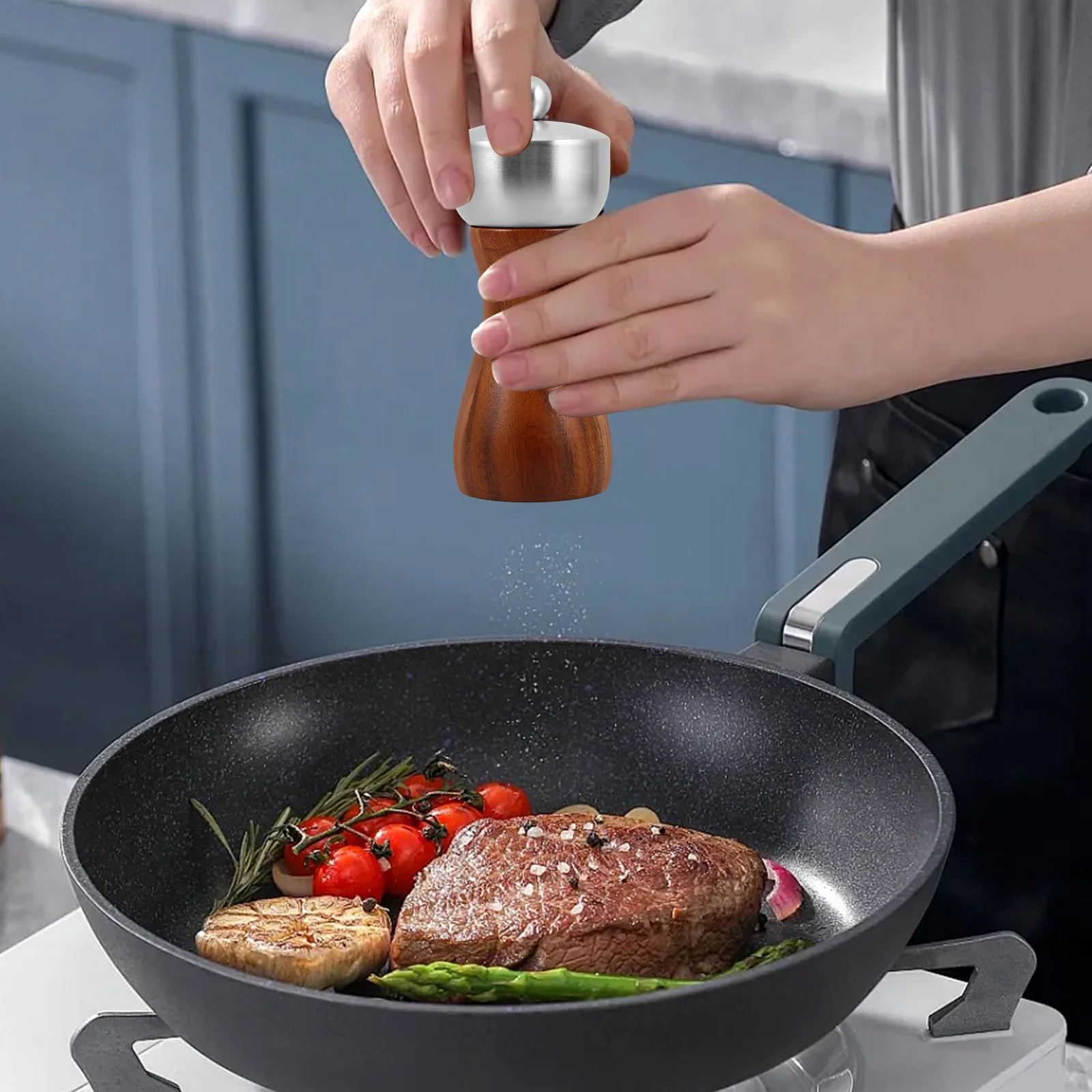 Ręczny młynek do pieprzu z drewnianą korpusową, ceramiczny rdzeń 5 cali, regulowany młynek do soli i przypraw, ręczne mielenie, niezbędny w kuchni, młynek do pieprzu.