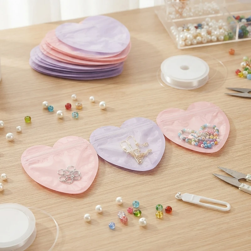 48PCS Heart Design Seal Bags Colorful Pink Purple Plastic Packaging For Jewelry Rings Earrings Bracelets Portable Gifts Wrap ZYF view 4