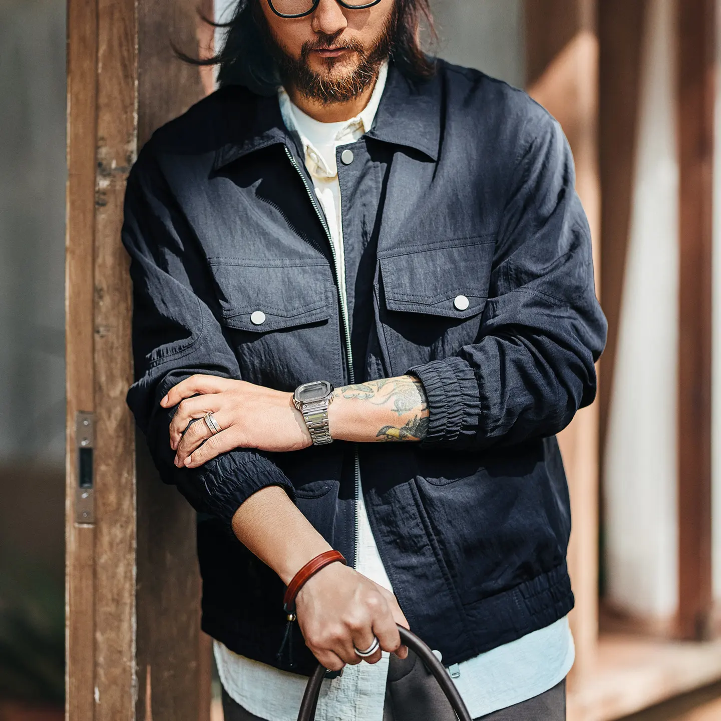 

Spring trendy men's casual coat - lyocell retro loose and simple jacket with collar