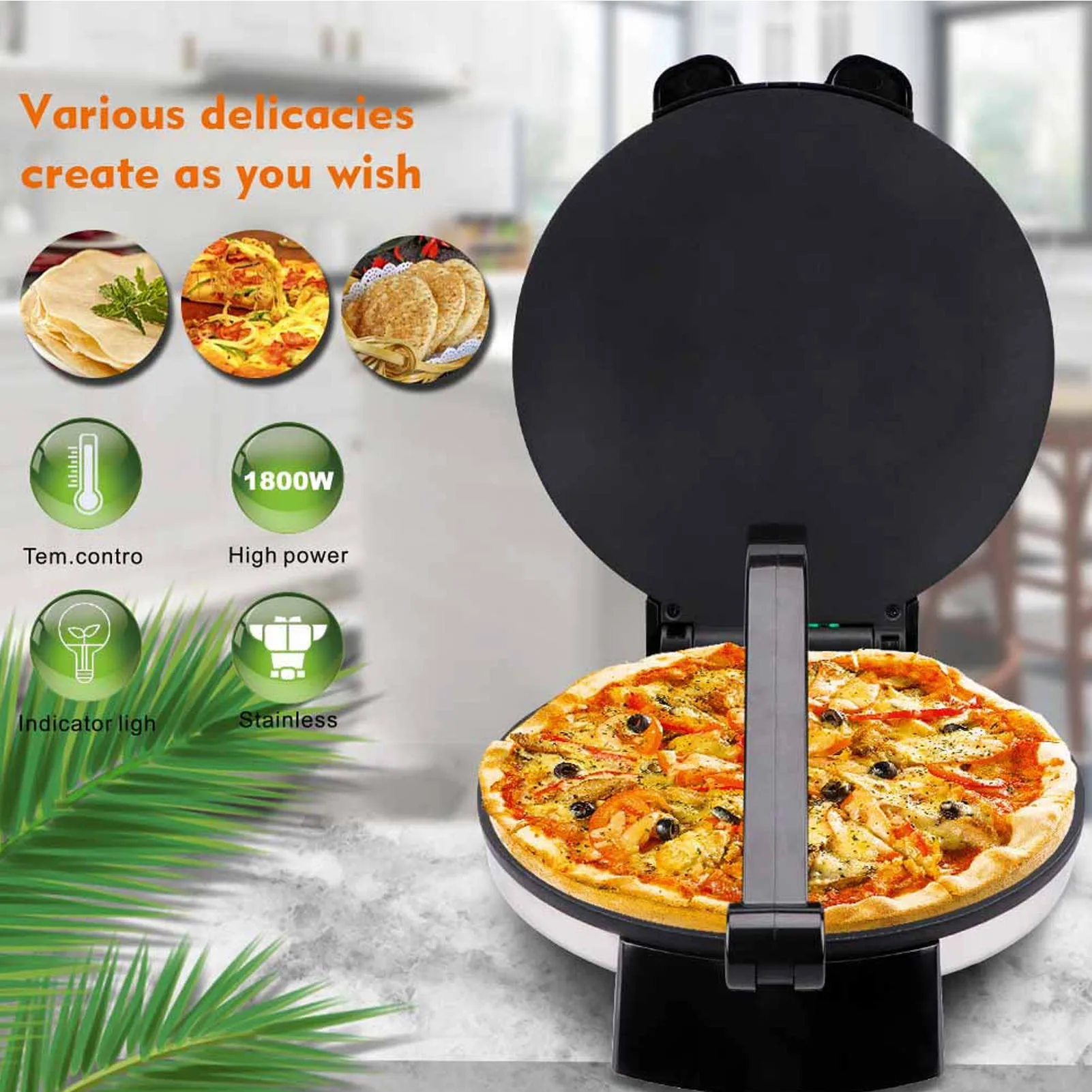 Electric Tortilla Maker 10in Knob Temperature Control Anti Stick Roti Maker Machine with Stainless Steel Cover Pizza Machine